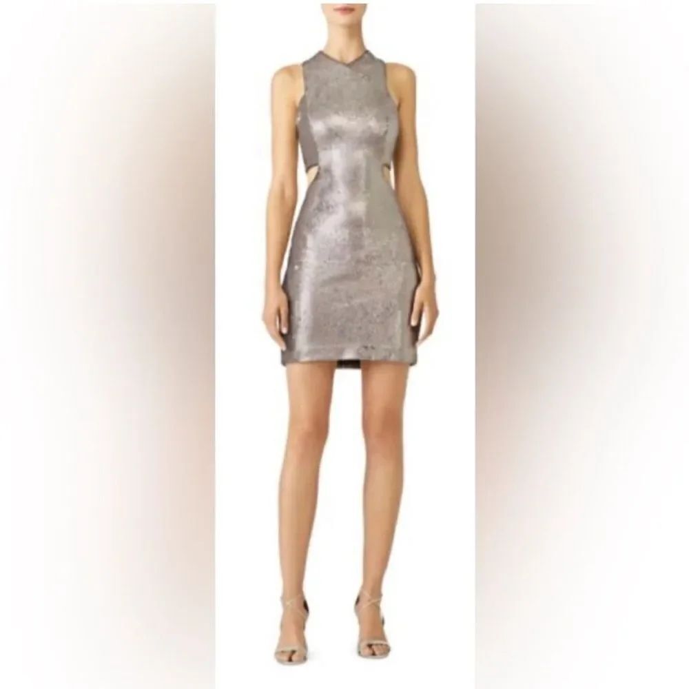 Halston Heritage Chic Silver Sequin Backless Dress, US4